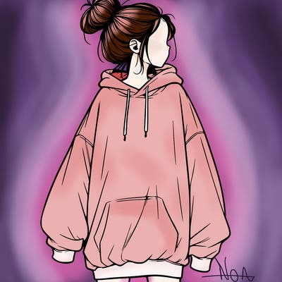 realistic girl with a oversized sweatshirt on and a bun
