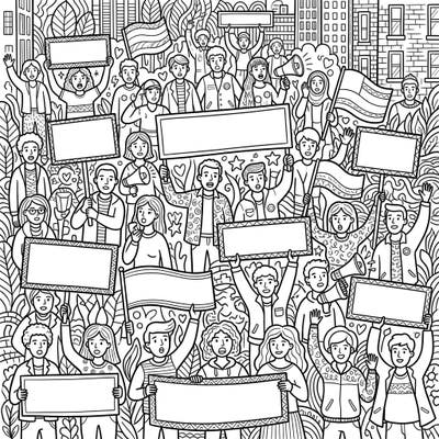 Immerse yourself in the dynamic energy of a public gathering with this intricate adult coloring page. Perfect for unwinding, this detailed design offers a unique blend of complexity and creative expression for experienced colorists.