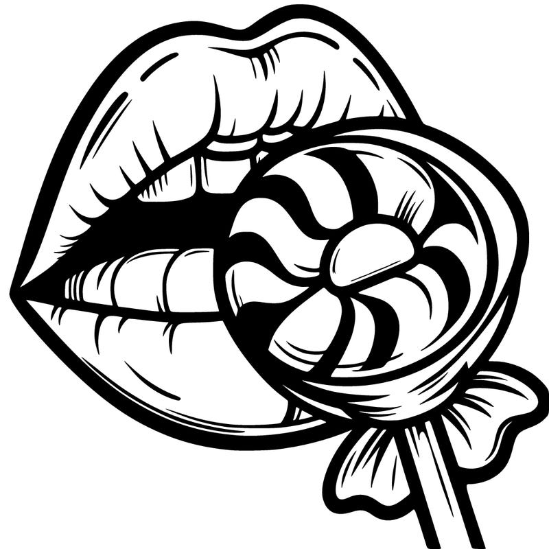 big lips with candy in mouth