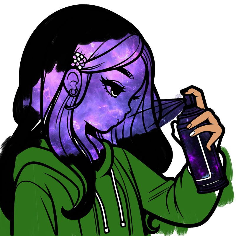 a realistic girl spray painting