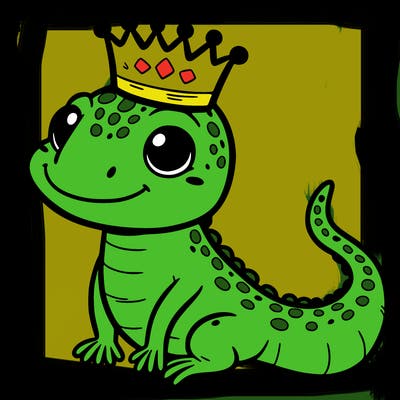 lizard wearing tiny crown