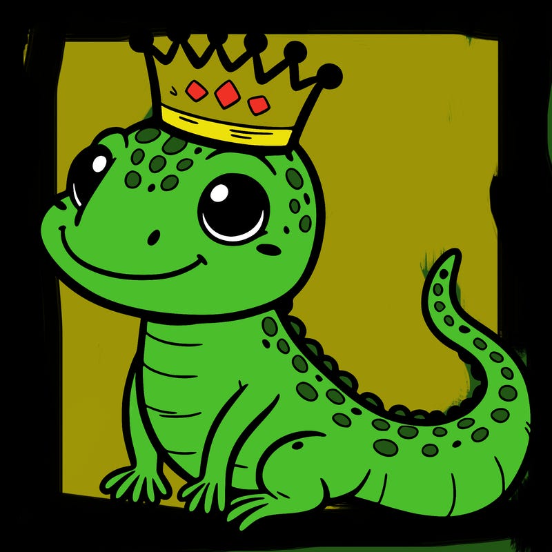 lizard wearing tiny crown
