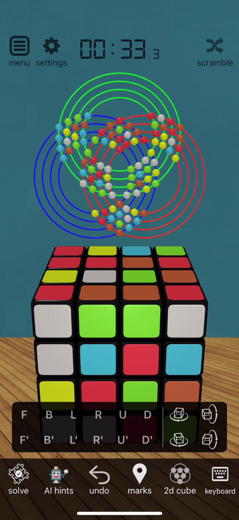 3D Magic Cube Puzzle - Un rompecabezas de cubo mágico 4x4 con un diagrama de visualización 2D y controles de solucionador