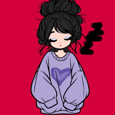 girl with baggy sweatshirt and messy bun