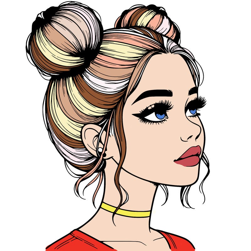 realistic girl with buns on the top of her head