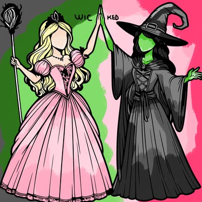 detailed realistic split of a princess and a witch
