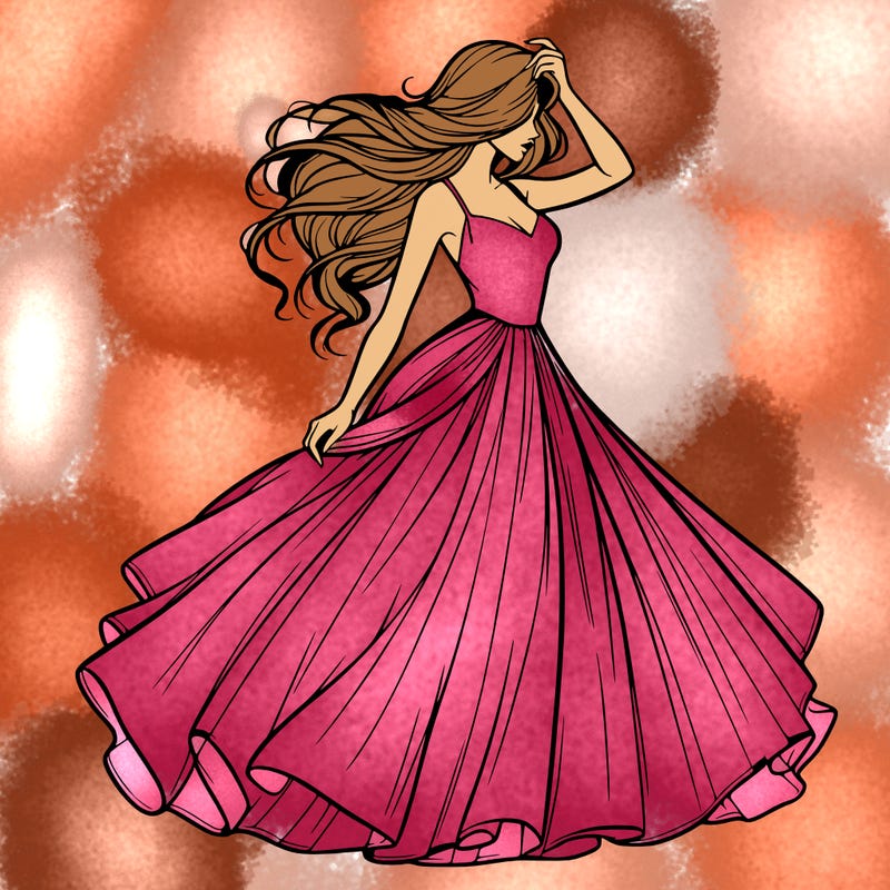 realistic woman with dress flowing in the wind