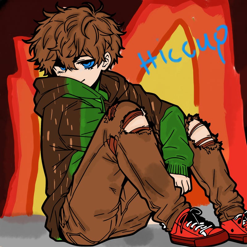a male hoddie ripped jeans messy hair anime