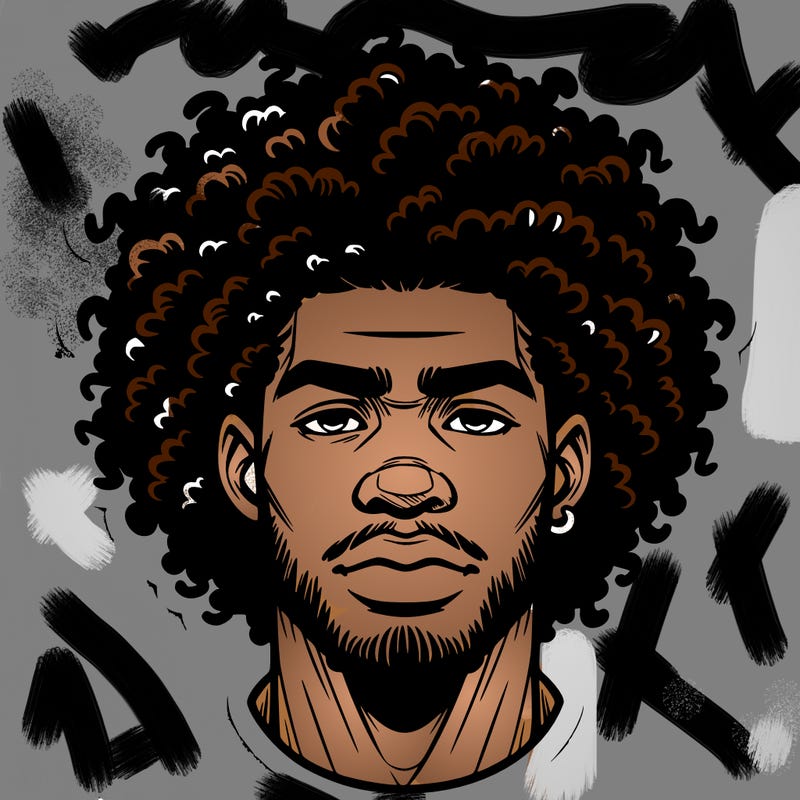 realistic black man with curly hair