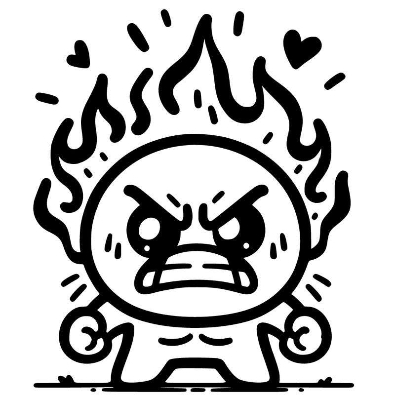 anger looking like has fire coming out of his head