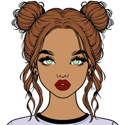 realistic girl with two buns in hair and lips