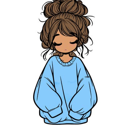 girl with baggy sweatshirt and messy bun
