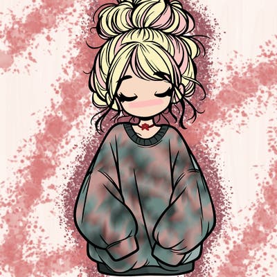 girl with baggy sweatshirt and messy bun