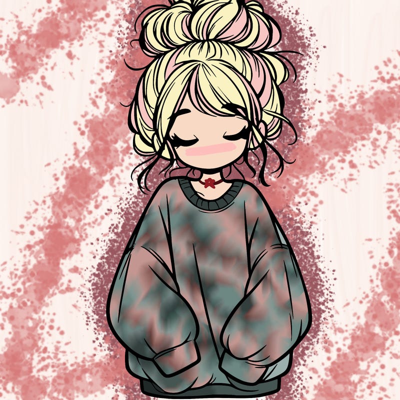 girl with baggy sweatshirt and messy bun