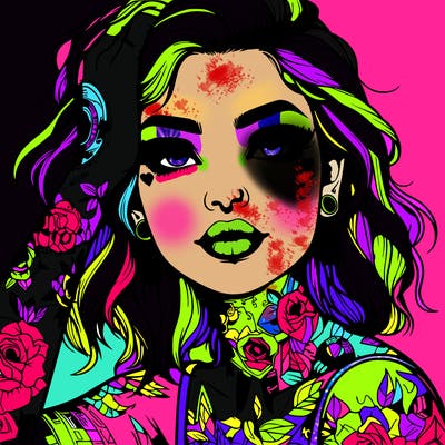 realistic girl with tattoos all over