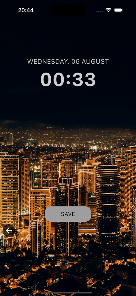 Urban Cityscape Wallpaper HD - Vista previa de la pantalla de bloqueo del iPhone de un horizonte urbano iluminado en dorado por la noche
