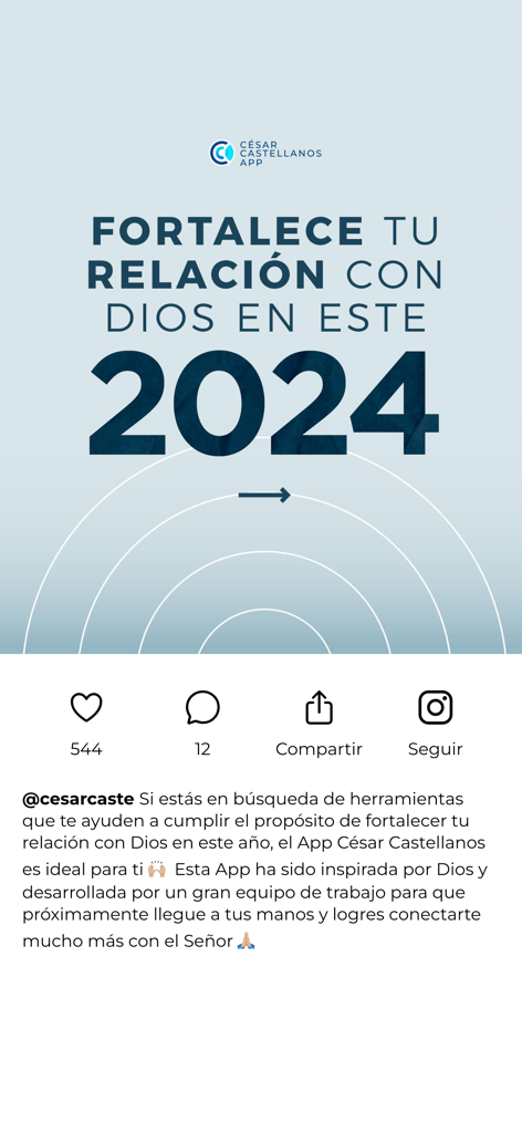 César Castellanos - Promotional graphic for the Cesar Castellanos app focused on spiritual growth in 2024