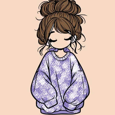 girl with baggy sweatshirt and messy bun