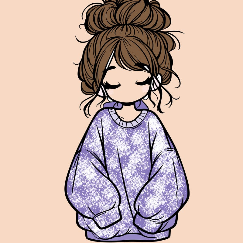 girl with baggy sweatshirt and messy bun