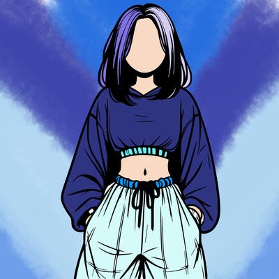 realistic girl faceless with baggy pants and a crop top