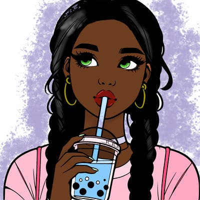 realistic girl with braided hair drinking boba