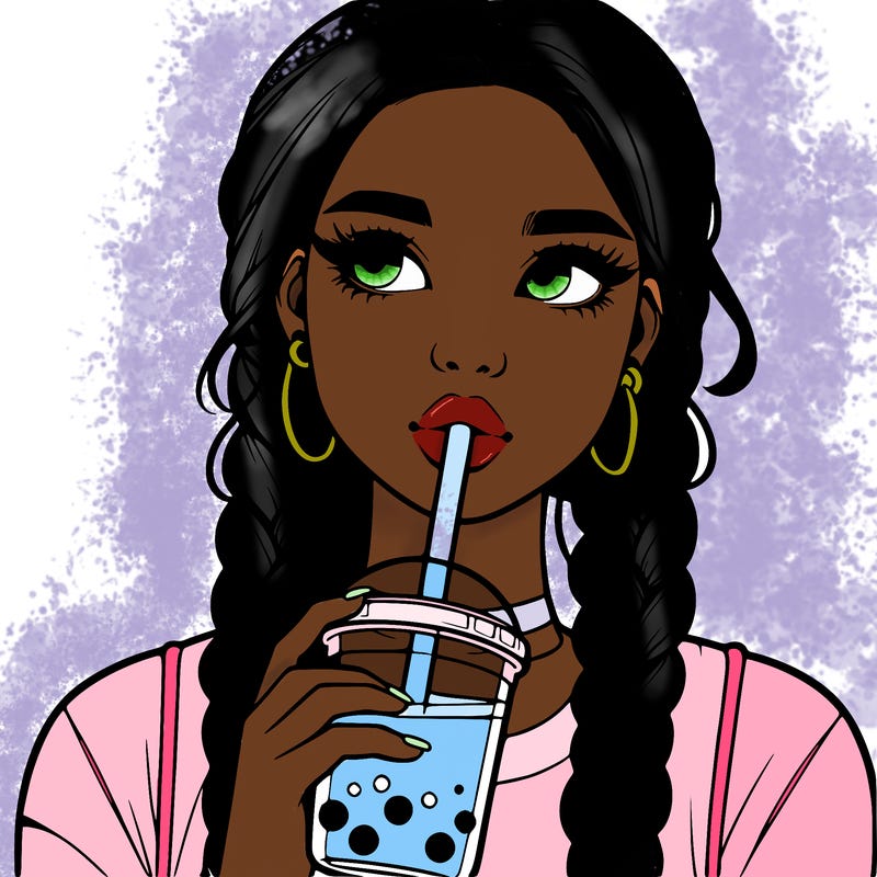 realistic girl with braided hair drinking boba