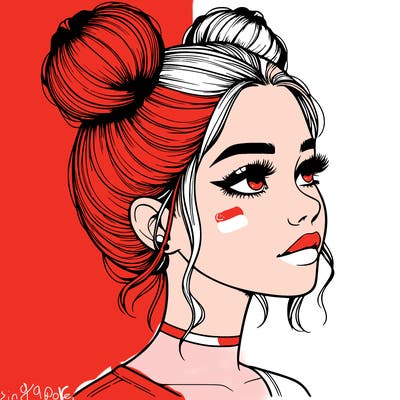 realistic girl with buns on the top of her head