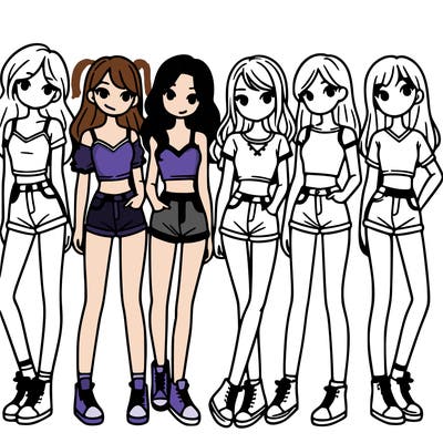 a group of girls wearing crop tops and shorts