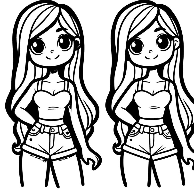 girl with shorts a tank top and long hair