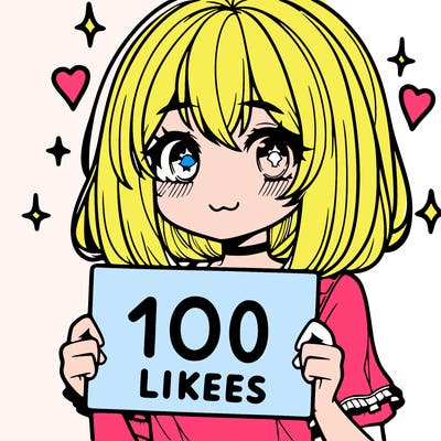 anima girl holding a 100 likes sign in her hand