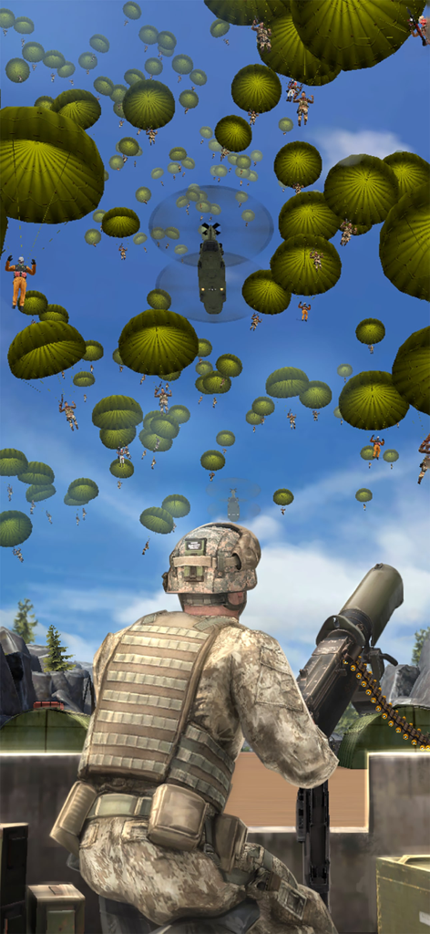 Sky Defense: War Duty - Soldier shooting at paratroopers in Sky Defense War Duty