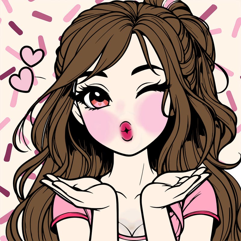 realistic girl winking and blowing a kiss while making heart hands