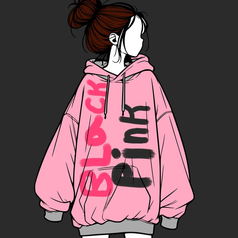 realistic girl with a oversized sweatshirt on and a bun