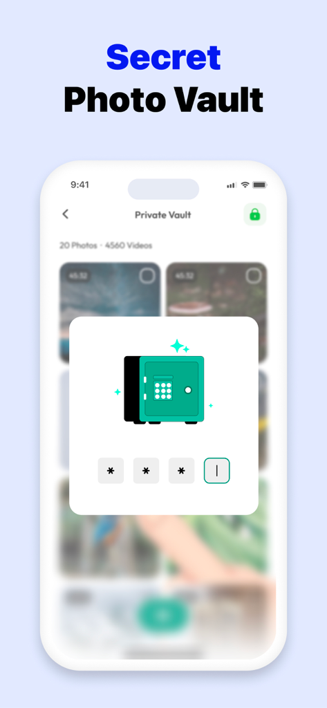 Secret photo vault feature with passcode lock interface