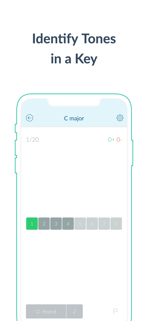 Functional Ear Trainer - Functional Ear Trainer app interface showing a music ear training exercise for identifying tones in a C major key
