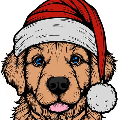realistic dog with a christmas hat