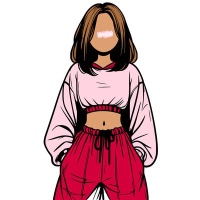 realistic girl faceless with baggy pants and a crop top