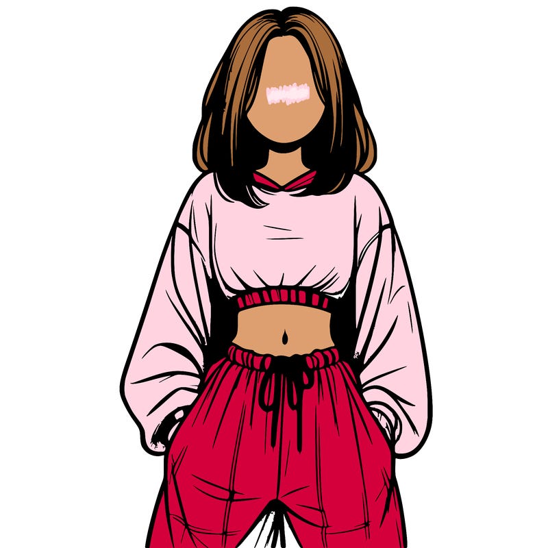 realistic girl faceless with baggy pants and a crop top