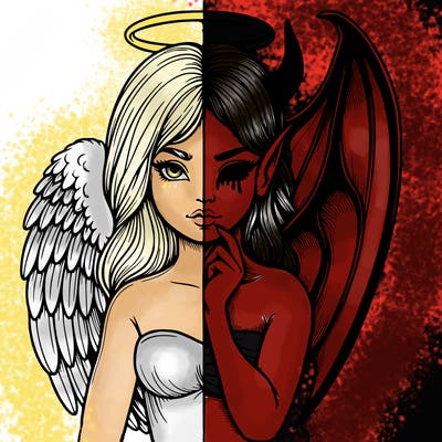 realistic angel half demon