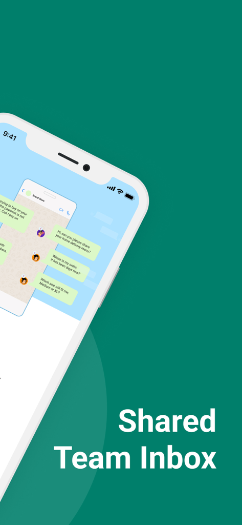 Interakt app interface showing the Shared Team Inbox feature for WhatsApp business communication
