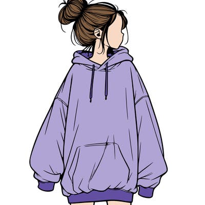 realistic girl with a oversized sweatshirt on and a bun