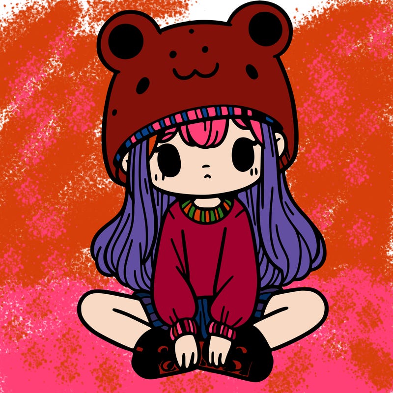 a girl wearing a frog hat and some frog socks