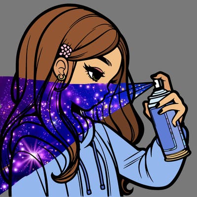 a realistic girl spray painting