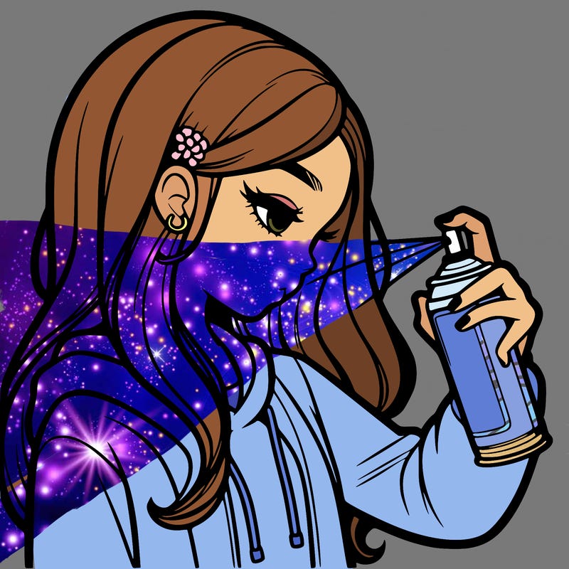 a realistic girl spray painting