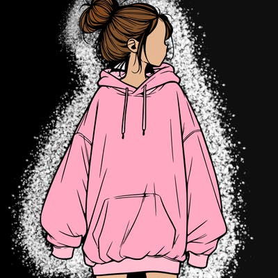 realistic girl with a oversized sweatshirt on and a bun