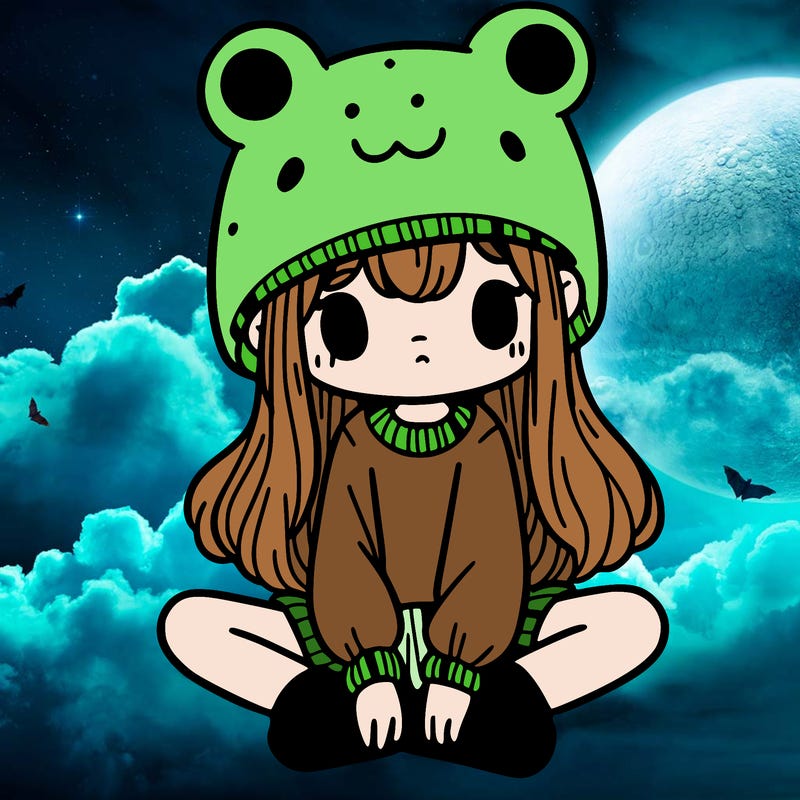 a girl wearing a frog hat and some frog socks