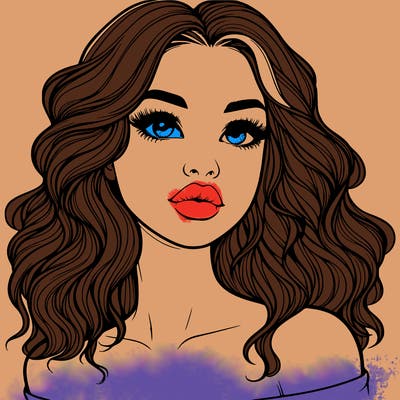 realistic girl with wavy hair and lips