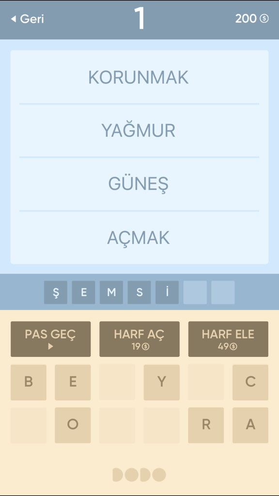 Resimsiz Kelime Bulmaca - Turkish word puzzle game screen with word clues and letter selection