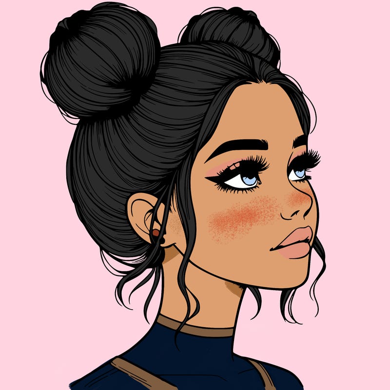 realistic girl with buns on the top of her head