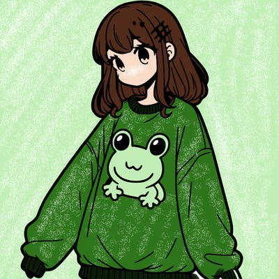 girl wearing frogging sweatshirt